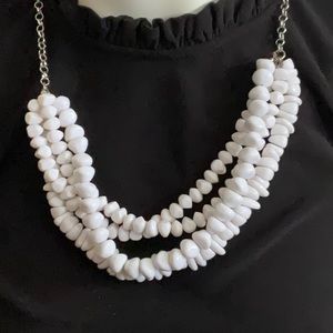 Multi Strand Faceted Beads Off White Adjustable Statement Necklace